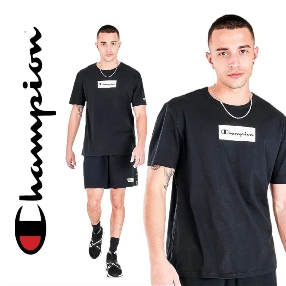 NEW Champion Men's Champion Black Box Logo Short-Sleeve Tee Shirt T-Shirt L XL